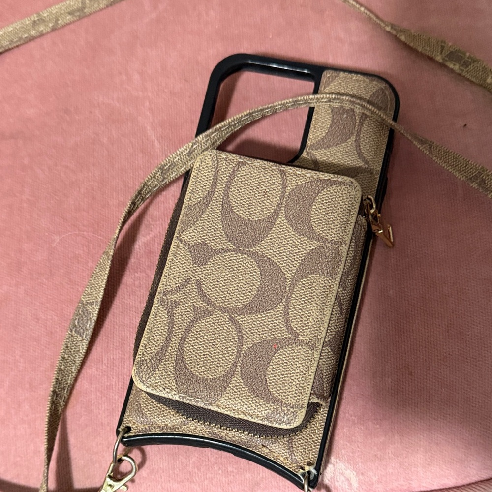 Beige Patterned Phone Case with Strap